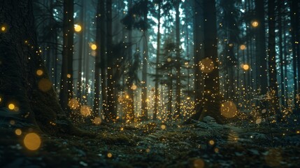 Obraz premium magical lights sparkling in mysterious forest at night