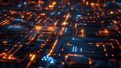 Fototapeta premium High-tech futuristic background with glowing digital elements and holographic textures, creating an immersive sci-fi atmosphere for technology-themed designs.