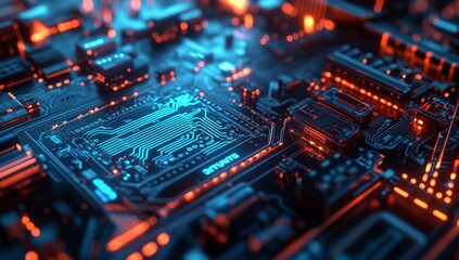 Obraz premium High-tech futuristic background with glowing digital elements and holographic textures, creating an immersive sci-fi atmosphere for technology-themed designs.