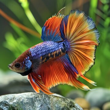Multi color Siamese fighting fish(Rosetail)(halfmoon),fighting fish,Betta splendens,on nature background