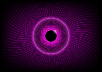 Abstract Background Technology Future innovation Beautiful free-flowing curves on a purple background, in the center are bright eyes.