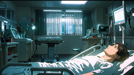 Fototapeta premium anime sick at the hospital illustration