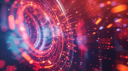 Fototapeta premium A mesmerizing tunnel of vibrant lights and digital patterns, highlighting the beauty of futuristic technology and abstract design.