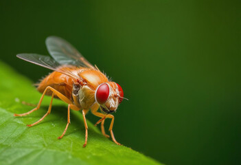 A-closeup-of-a-small-orange-fly-with-large-red-eye