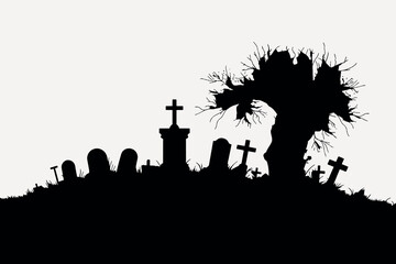 Eerie graveyard silhouette at dusk