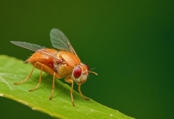 A-closeup-of-a-small-orange-fly-with-large-red-eye
