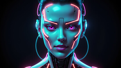 Neon Cyber Face Cybernetic Neon Portrait Perfect for futuristic