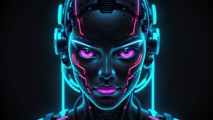 Neon Cyber Face Cybernetic Neon Portrait Perfect for futuristic