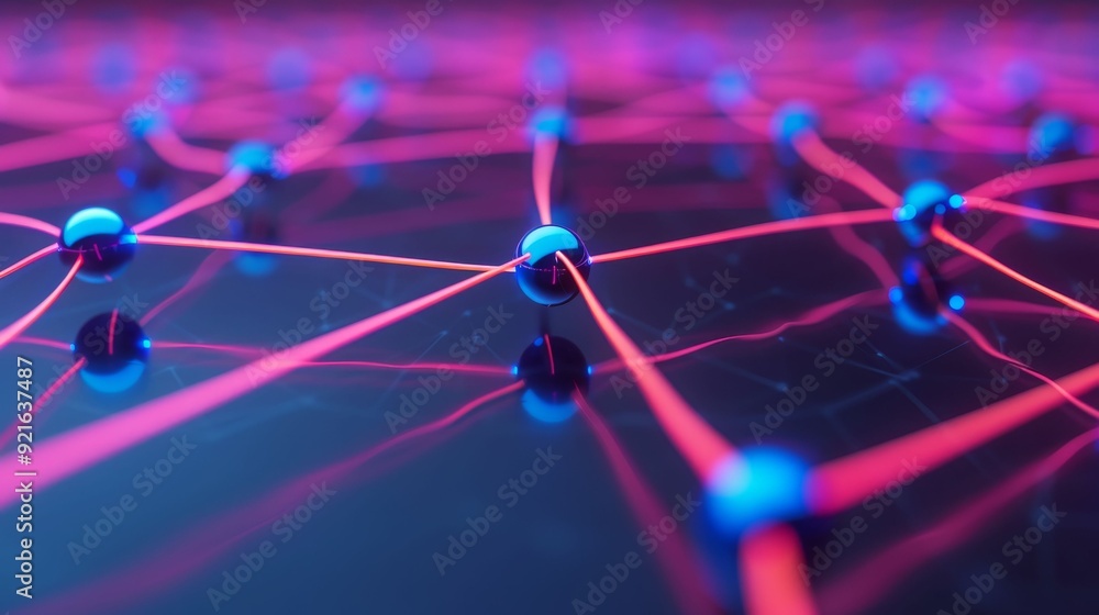 Aufkleber colorful digital network with interconnected nodes and lines, showcasing technology and communicatio