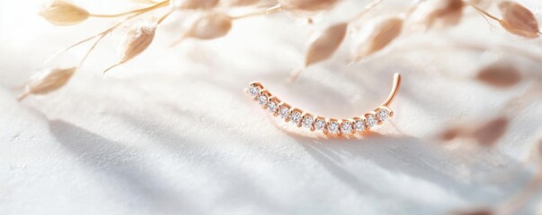 Obraz premium Delicate, sparkling branch with white crystals on a white background.