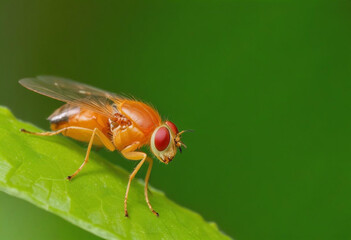A-closeup-of-a-small-orange-fly-with-large-red-eye