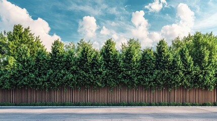 Fototapeta premium Fence decorated with green trees