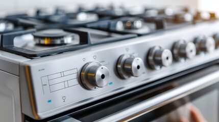 Close-up of a modern gas stove with knobs, showcasing sleek design and functionality for contemporary kitchens.