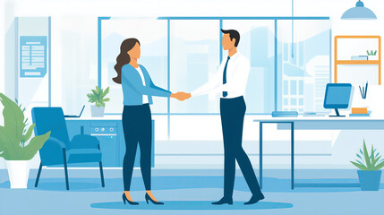 Business Professionals Shaking Hands in Modern Office Environment