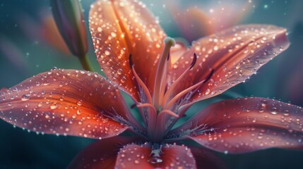 A Delicate Lily Covered in Raindrops