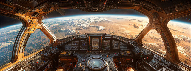 Planet from the spaceship view Panorama 