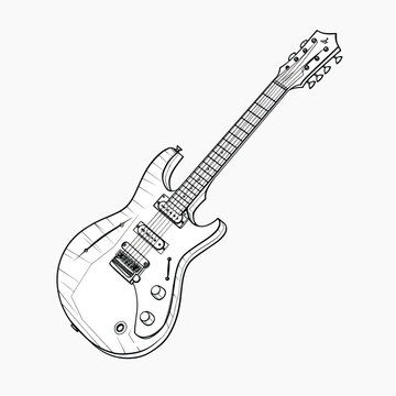 recommend clip art: Detailed electric guitar line drawing
