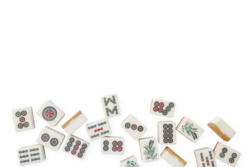 Fototapeta na wymiar A set of Mahjong tiles on a white background with clipping path. Chinese board game, Chinese traditional, tile-based game