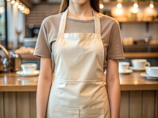 Blank mock up apron cream color coffee shop barista props café indoor lighting