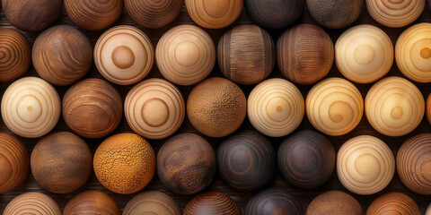 a seamless pattern of wooden spheres