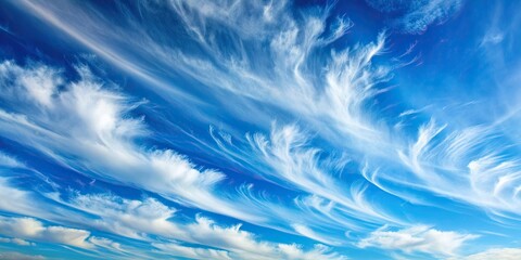 Thin, wispy cirrus clouds hovering in a clear blue sky, cirrus clouds, wispy, thin, blue sky, weather, peaceful, serene, atmospheric