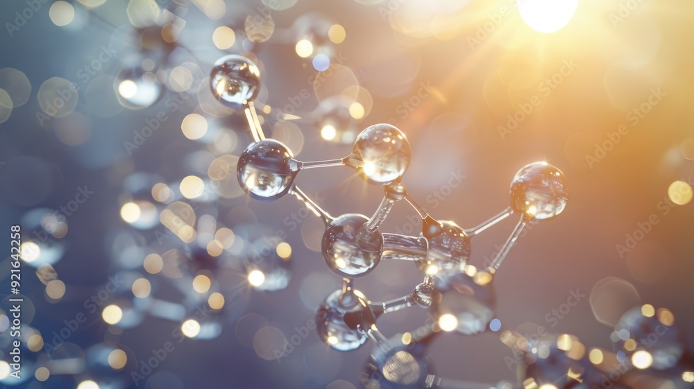 Aufkleber shiny metallic molecular structure under bright light with bokeh effect