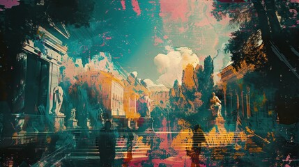 A glitch effect over a classical painting