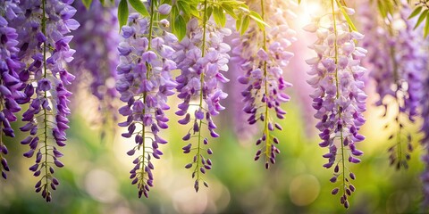 Naklejka premium Wisteria flowers with soft shadows on backdrop, wisteria, flowers, soft shadows,backdrop, nature, purple, bloom, plant