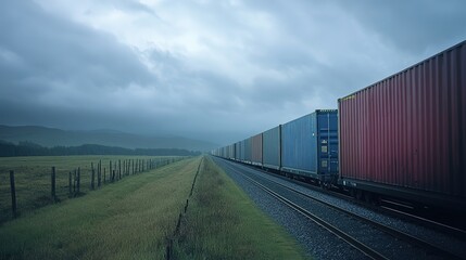 Fototapeta premium Freight train loaded with containers