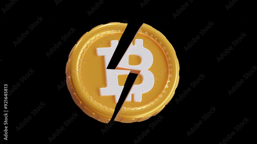 Poster 3d animation of bitcoin halving impact on price | alpha channel