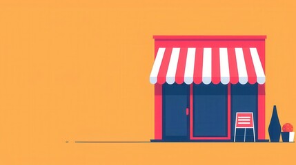Colorful illustration of a small storefront with a striped awning, perfect for business and retail concepts.