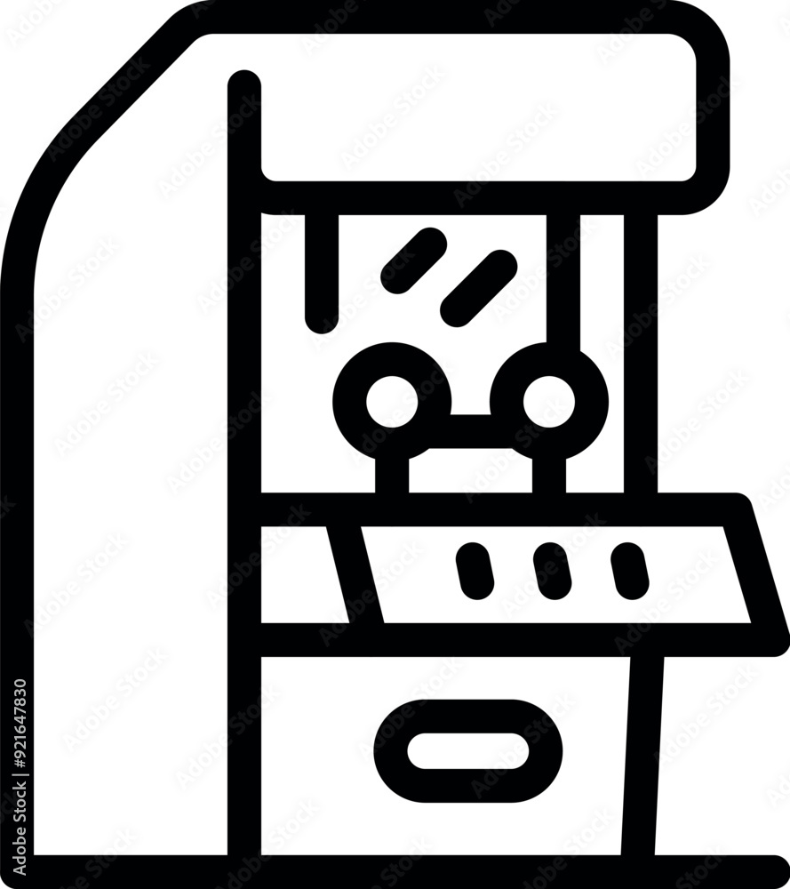 Poster line icon of a game machine showing racing game interface with steering wheel and buttons