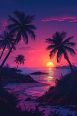 Obraz premium Sunset Beach with Palm Trees