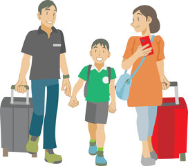 Fototapeta premium 旅行に出かける家族のイラスト