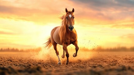 Horse Running at Sunset.