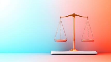 Gold Scales of Justice on Neon Background.