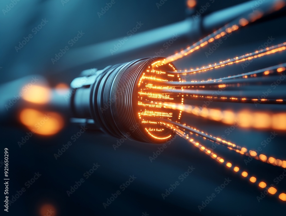 Poster close-up of a futuristic light-emitting device with glowing particles, showcasing advanced technolog