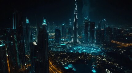 Obraz premium Dubai Skyline at Night - A City of Lights and Skyscrapers