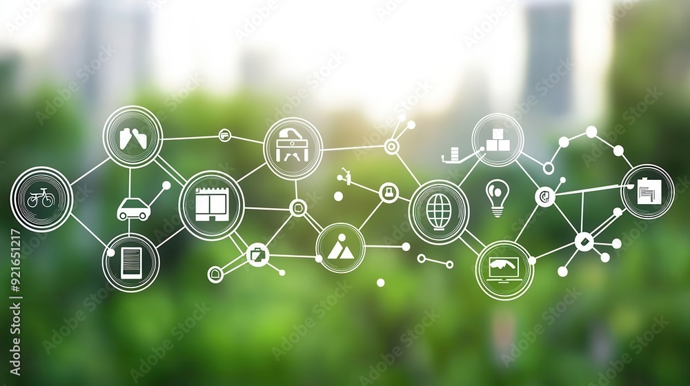 Poster circular supply chain concept, interconnected loops symbolizing sustainable business practices, gree