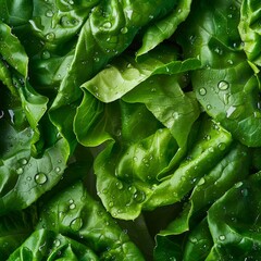 Fototapeta premium Overhead Shot of Lettuce with visible Water Drops. Close up.