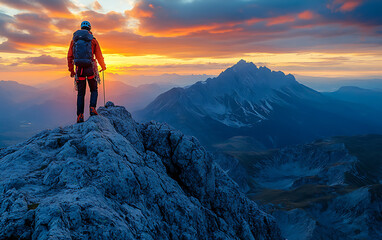 Fototapeta premium Man Climbing Mountain: Symbol of Motivation and Inspiration
