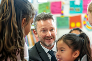 Politician visiting a school for a community event