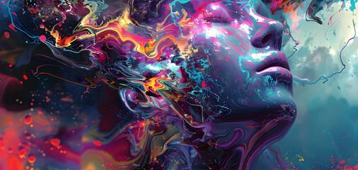 Abstract Portrait of a Face with Liquid and Swirling Colors