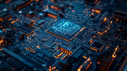 Fototapeta premium An intricate tapestry woven from glowing circuits and AI chips, representing the interconnectedness of modern technology.