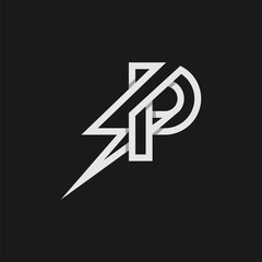 letter P electric logo, tunder bolt design logo template, vector illustration