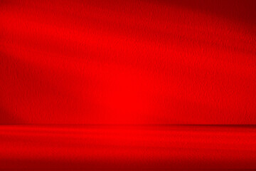 Wall interior background, studio and backdrops show products. with leaf shadow from window color red and white. background for text insertion and presentation of product	