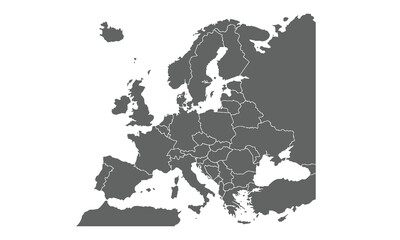 Europe map isolated on white background for website layouts,background,education, precise,customizable,Travel worldwide,map silhouette backdrop,earth geography, political,reports.