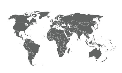 World map isolated on white background. for website layouts, background, education, precise, customizable, Travel worldwide, map silhouette backdrop, earth geography, political, reports.