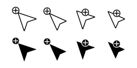 add cursor icon set. computer mouse cursor and plus sign. simple design isolated on white background