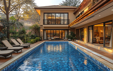 Obraz premium Luxury Residence with Central Swimming Pool for Leisure